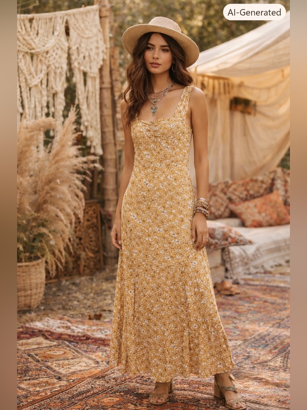 NWOT Free People Mustard Floral Maxi Dress
